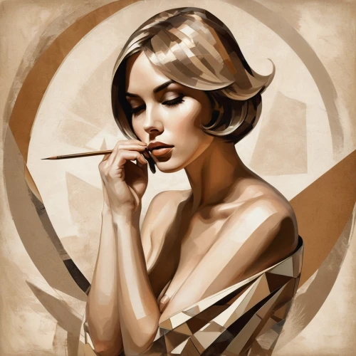 art deco woman,cigarette girl,smoking girl,leyendecker,flapper,girl smoke cigarette,retro pin up girl,smoking cigar,cigarette,art deco,vesper,vintage woman,pin ups,vanderhorst,cigar,pin up girl,retro woman,pin-up girl,vintage girl,retro girl,Art,Artistic Painting,Artistic Painting 45