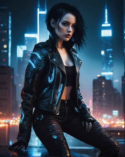 domino,alita,leather jacket,ernan,romanoff,saraya,pleather,renegade,salander,kalinda,catwoman,kittani,femme fatale,gothika,syleena,askani,nyx,atrix,badass,cyberpunk,Illustration,Realistic Fantasy,Realistic Fantasy 15