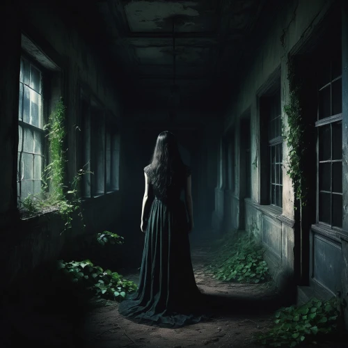 isoline,absentia,dark art,creepy doorway,abandonment,gothic woman,gothic dress,melancholia,witch house,unseelie,oscura,llorona,abandoned room,photomanipulation,orona,gothika,the threshold of the house,lostplace,dark gothic mood,sanatorium,Photography,Documentary Photography,Documentary Photography 27