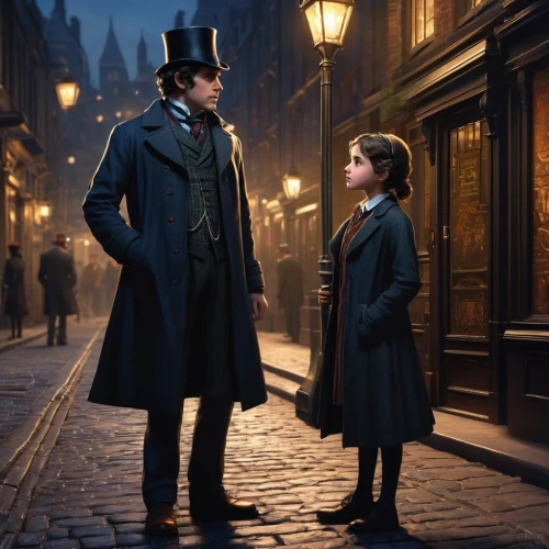 dickensian,victorian,little boy and girl,father and daughter,victorianism,baudelaires,victoriana,the victorian era,victorians,gavroche,greatcoat,bonnefoy,demimonde,victorian style,dickens,figaro,boy and girl,greatcoats,nickleby,alienist,Conceptual Art,Fantasy,Fantasy 11