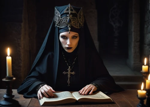 gothic portrait,gothic woman,gothic fashion,archimandrite,seven sorrows,the nun,dark gothic mood,gothic style,orthodoxy,hieromonk,priestess,nun,the witch,carmelite order,black candle,gothic,the prophet mary,goth woman,candlemas,witches pentagram,Art,Artistic Painting,Artistic Painting 05