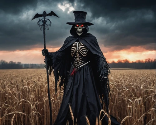 grimm reaper,grim reaper,scarecrow,skelton,danse macabre,scythe,reap,skulduggery,necromancer,scare crow,reaper,deadman,gothicus,angel of death,undead warlock,witchdoctor,death god,scythes,lich,unkei,Conceptual Art,Sci-Fi,Sci-Fi 03