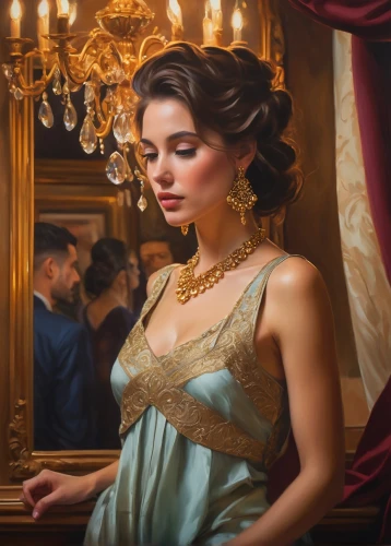 scherfig,romantic portrait,jeweller,gold jewelry,vettriano,emile vernon,perugini,belle,jewellers,principessa,elegante,habanera,godward,noblewoman,fantasy portrait,evgenia,messalina,tosca,perfumer,victorian lady,Illustration,American Style,American Style 11