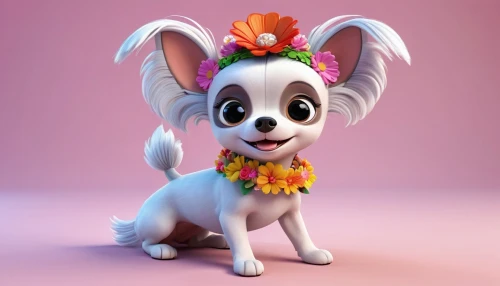 chihuahua,long hair chihuahua,corgi-chihuahua,coco,flower animal,flower background,brazilian terrier,canine rose,luau,blossom kitten,fennec,ears,flower cat,hula,flower girl,indian spitz,cute puppy,japanese terrier,the french bulldog,female dog,Unique,3D,3D Character