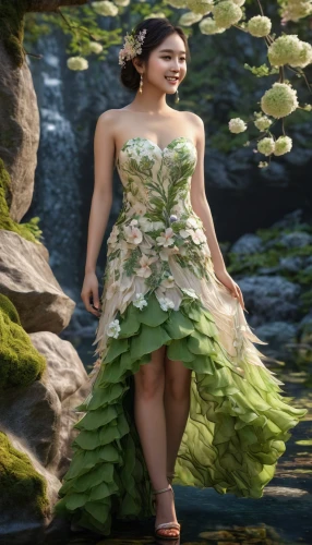 amazonica,hula,background ivy,green dress,kupala,verdant,water nymph,ballerina in the woods,girl on the river,green waterfall,biophilia,fairy forest,green water,celtic queen,faerie,rosa 'the fairy,water lilly,girl in a long dress,saria,elven forest,Photography,General,Natural