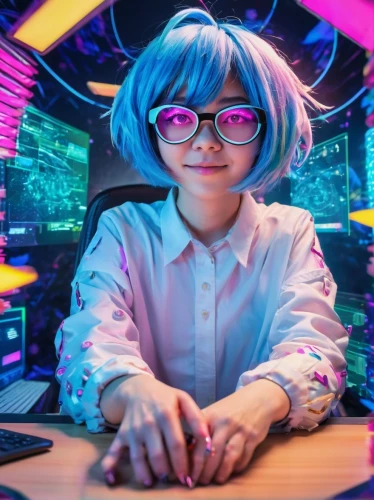 girl at the computer,blur office background,computerologist,cybersitter,kpp,cyber glasses,fuki,technologist,cyberspice,imaginasian,programadora,minmei,neurosky,jiarui,futurenet,hikikomori,nanami,meijin,cybercafes,cyberia,Conceptual Art,Oil color,Oil Color 23