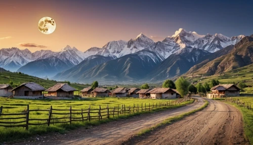 landscape background,mountain village,landscape mountains alps,mountain huts,mountain settlement,new zealand,beautiful landscape,mountainous landscape,landscapes beautiful,mountain range,caucasus,the alps,mountain scene,high alps,alpine pastures,alpine village,mountain landscape,home landscape,fantasy picture,wooden houses,Photography,General,Realistic