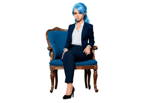 karou,chairwoman,derivable,konan,business woman,businesswoman,franziska,portrait background,business girl,custom portrait,chairwomen,sitting on a chair,chair png,rei ayanami,blur office background,ceo,office chair,blue background,mazarine blue,executive,Conceptual Art,Oil color,Oil Color 04