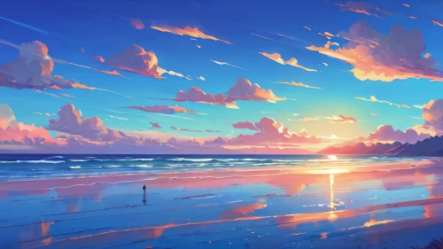 dream beach,beach scenery,beach landscape,ocean,ocean background,coast sunset,summer sky,sea-shore,summer background,seaside,sunset beach,sunrise beach,seashore,beautiful beach,sea landscape,sea ocean,beach background,landscape background,daybreak,sun and sea,Illustration,Japanese style,Japanese Style 05