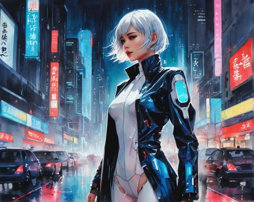 rei ayanami,cyberpunk,futuristic,shinjuku,hk,sci fiction illustration,scifi,tokyo city,hong,jacket,tokyo,persona,shanghai,metropolis,nova,fuki,sci-fi,sci - fi,aqua,dystopian,Illustration,Paper based,Paper Based 25