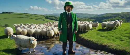 the sheep,saint patrick,shoun the sheep,goatherd,flock of sheep,counting sheep,paddy's day,a flock of sheep,male sheep,sheep,irish,wool sheep,happy st patrick's day,pied piper,ireland,green fields,east-european shepherd,st patrick day,the good shepherd,st patrick's day,Conceptual Art,Oil color,Oil Color 13