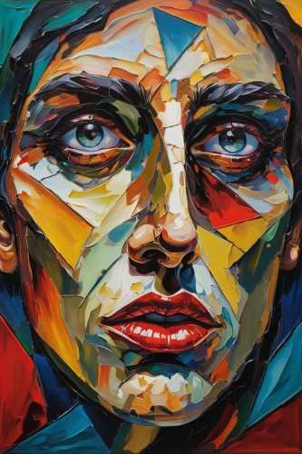 woman's face,multicolor faces,woman face,face portrait,oil painting on canvas,popart,woman portrait,painting technique,face,woman thinking,head woman,frida,young woman,cubism,woman sculpture,art painting,oil on canvas,picasso,facets,faces,Art,Classical Oil Painting,Classical Oil Painting 31