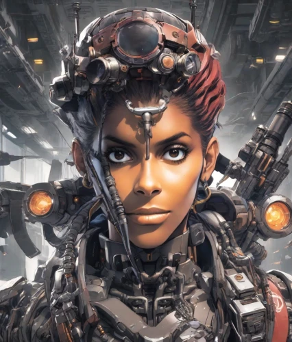 afrofuturism,cyborg,steampunk,cyborgs,liora,gaige,cybernetically,shepard,cybernetic,cyberdog,biomechanical,irisa,aveline,sci fi,gantz,scifi,cybernetics,cyberangels,alien warrior,transhuman,Digital Art,Anime