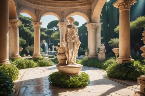 jardiniere,ephesus,pallas athene fountain,garden statues,samothrace,neoclassical,pillars,caryatids,temple of diana,caryatid,sapienza,panagora,caesonia,glyptotek,ancient rome,secret garden of venus,neoclassic,rome 2,arcadia,borghese,Illustration,Abstract Fantasy,Abstract Fantasy 13