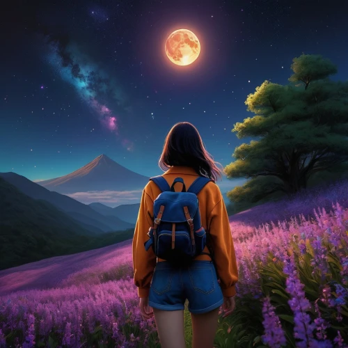 world digital painting,moon and star background,purple landscape,fantasy picture,moonwalked,purple moon,moonrise,digital painting,moonlit night,big moon,digital art,moon walk,the moon and the stars,valley of the moon,moon addicted,beautiful wallpaper,hanging moon,dusk background,la violetta,explorers,Illustration,Japanese style,Japanese Style 05