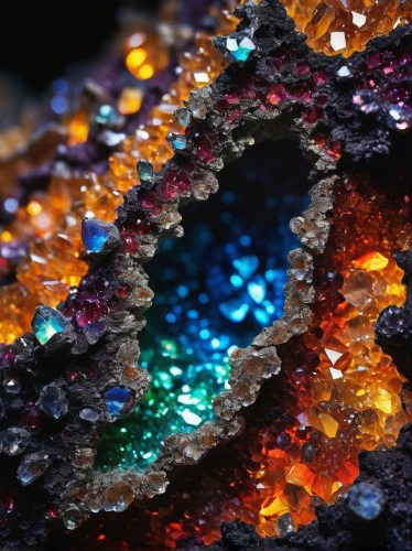 semiprecious,geode,dichroic,bejeweled,peacock eye,ammolite,glitters,swarovski,colorful ring,bismuth crystal,gemstones,crystals,bedazzle,bismuth,bejewelled,rainbeads,jeweled,sequinned,prism,colored stones,Illustration,Abstract Fantasy,Abstract Fantasy 09