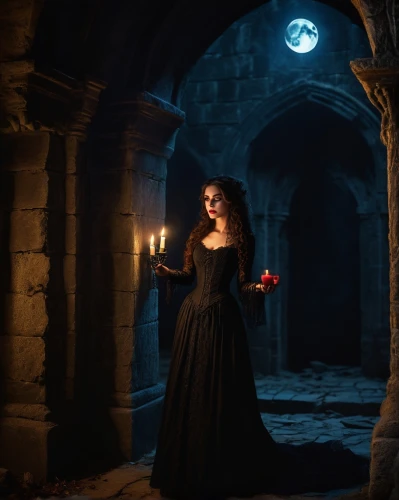 gothic woman,gothic portrait,vampire woman,gothic dress,dark gothic mood,vampire lady,samhain,candlelit,sirenia,gothic style,bewitching,lady of the night,black candle,candlelight,candlelights,candlemaker,gothic,light of night,nightdress,enchantment,Art,Classical Oil Painting,Classical Oil Painting 08