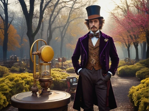 gas lamp,watchmaker,clockmaker,stovepipe hat,bellboy,the phonograph,digital compositing,game illustration,world digital painting,phonograph,the gramophone,pocket watch,apothecary,winemaker,oil lamp,purple rizantém,coffee grinder,ringmaster,hans christian andersen,master lamp,Photography,Documentary Photography,Documentary Photography 15