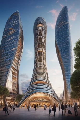 futuristic architecture,largest hotel in dubai,tallest hotel dubai,baku eye,tianjin,hudson yards,costanera center,jumeirah,hongdan center,burj kalifa,urban towers,skyscapers,dalian,lotte world tower,united arab emirates,international towers,santiago calatrava,calatrava,hotel barcelona city and coast,azerbaijan,Photography,General,Commercial