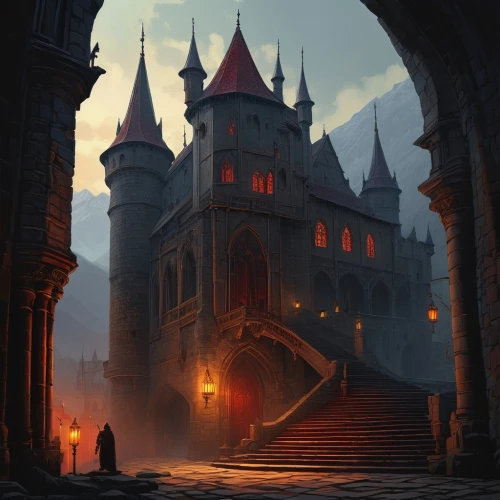 castle of the corvin,castle iron market,haunted cathedral,hogwarts,hall of the fallen,haunted castle,ghost castle,gothic architecture,city gate,medieval architecture,fairy tale castle,castle,knight's castle,witch's house,the threshold of the house,gold castle,castleguard,medieval castle,medieval,medieval town,Illustration,Realistic Fantasy,Realistic Fantasy 12