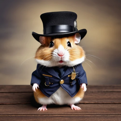 animals play dress-up,top hat,musical rodent,conductor,inspector,hamster buying,gentlemanly,gerbil,bowler hat,businessman,hamster,guinea pig,ringmaster,aristocrat,chimney sweeper,waiter,formal attire,boutonniere,concierge,white-collar worker