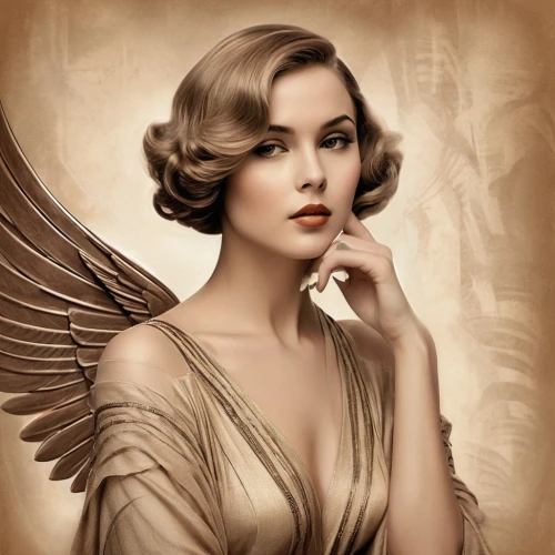 vintage angel,art deco woman,flapper,angel wings,winged,angel wing,vintage woman,art deco,dawnstar,seraphim,athena,leighton,vintage female portrait,archangel,angel,art deco background,the archangel,tretchikoff,hawkgirl,godward,Illustration,Vector,Vector 18