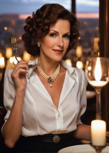 ardant,karavaeva,feldshuh,giadalla,netrebko,stefanovich,mosbacher,rambova,giada,glebova,stana,restaurateur,pearl necklace,sarandon,restauranteur,fine dining restaurant,lapenkova,maureen o'hara - female,baranski,oreiro,Illustration,Retro,Retro 01