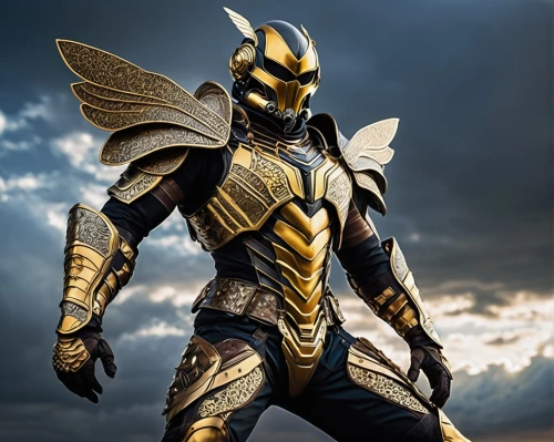 knight armor,golden mask,armored,gold mask,archangel,alien warrior,garuda,armor,yellow-gold,kryptarum-the bumble bee,the archangel,paladin,gold paint stroke,gold chalice,gold spangle,mazda ryuga,gold colored,armour,gold wall,iron mask hero,Illustration,Paper based,Paper Based 16