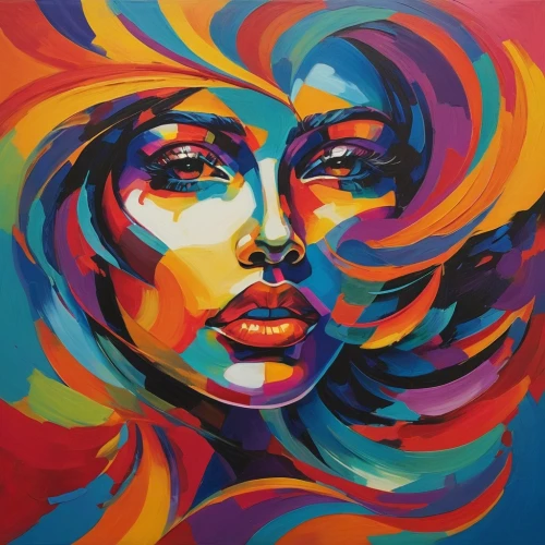 boho art,woman's face,woman face,oil painting on canvas,psychedelic art,painting technique,art painting,abstract painting,colorful background,head woman,abstract artwork,woman thinking,cool pop art,meticulous painting,multicolor faces,young woman,pop art colors,popart,colorful spiral,graffiti art,Illustration,Black and White,Black and White 06
