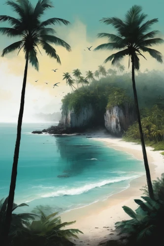 tropical beach,tropical sea,beach landscape,beach scenery,coconut trees,tropical island,dream beach,an island far away landscape,south pacific,tropics,windward,coastal landscape,mountain beach,isle,south seas,tropical greens,deserted island,beautiful beaches,landscape background,island,Conceptual Art,Oil color,Oil Color 01