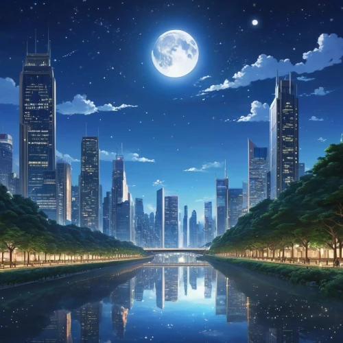moonlit night,moon and star background,clear night,japan's three great night views,city at night,moonlit,sky city,night scene,city scape,fantasy city,landscape background,tokyo city,cityscape,dream world,evening city,city skyline,nightscape,moonlight,lunar landscape,city lights,Photography,General,Realistic