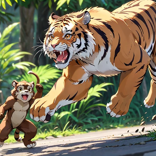 tigers,king of the jungle,wild animals crossing,animals hunting,tarzan,monkey with cub,animal kingdom,animal world,simba,hunting scene,big cats,tiger cub,lion father,tigerle,wild animals,the law of the jungle,cub,chestnut tiger,zoo,animal zoo,Anime,Anime,Realistic