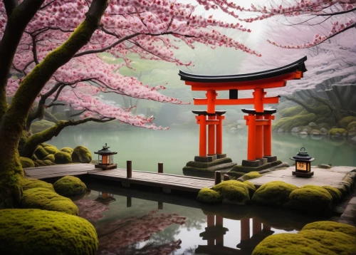 japan garden,japanese shrine,japanese sakura background,japanese garden ornament,beautiful japan,japon,japanese garden,sakura trees,japan landscape,sakura tree,torii,senbon torii,japanese cherry trees,sakura background,sakura blossom,japanese background,japanese cherry blossoms,kyoto,sakura blossoms,cherry blossom japanese,Illustration,Realistic Fantasy,Realistic Fantasy 06