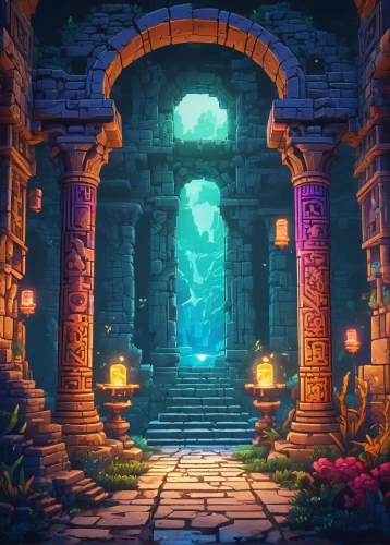 mausoleum ruins,ancient city,labyrinthian,stone gate,dungeon,ruins,hall of the fallen,stone background,background design,wishing well,artemis temple,portal,cartoon video game background,game illustration,background with stones,3d fantasy,entrada,dungeons,sanctum,serpentarium,Photography,Artistic Photography,Artistic Photography 15