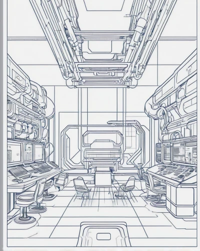 spaceship space,spaceship interior,penciling,airlock,layouts,arcology,operating room,pencilling,pencils,mono-line line art,backgrounds,spacelab,large space,bulkheads,roughs,laboratory,buildout,starbase,cutaways,engine room,Illustration,Black and White,Black and White 04