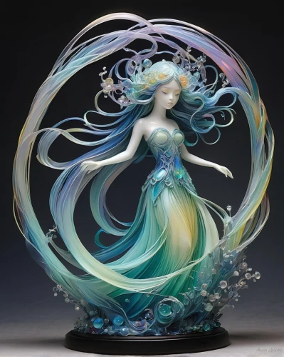 amphitrite,glass painting,sirene,sylph,sirena,undine,merfolk,naiad,glass sphere,the snow queen,faires,sylphs,lalique,faerie,glass ornament,glass yard ornament,3d fantasy,ayloffe,frozen soap bubble,fairy peacock,Illustration,Realistic Fantasy,Realistic Fantasy 15