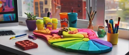 desk organizer,plasticine,creative office,desk accessories,pencil cases,clay animation,post-it notes,paper art,pencil case,colourful pencils,art tools,plastic arts,lego pastel,art materials,office stationary,school desk,graphic design studio,art academy,art supplies,music instruments on table,Unique,3D,Clay