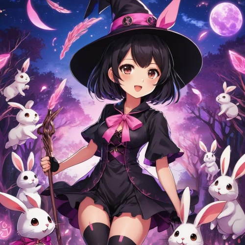 halloween background,halloween wallpaper,bunnies,halloween witch,easter background,easter banner,witch,bunny,halloween banner,easter theme,rabbits,witch's hat icon,witchel,witch ban,halloween poster,tsukiko,celebration of witches,kurumi,little bunny,fukawa,Illustration,Japanese style,Japanese Style 03