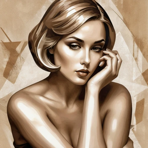 art deco woman,vanderhorst,lempicka,sepia,pin-up girl,blonde woman,retro pin up girl,woman portrait,vintage woman,digital painting,vintage drawing,watercolor pin up,airbrush,romantic portrait,photo painting,keibler,donsky,retro woman,pin up girl,girl portrait,Art,Artistic Painting,Artistic Painting 45