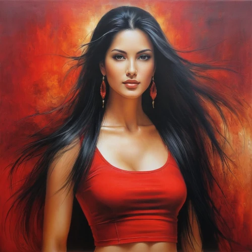 oil painting on canvas,peruvian women,indian woman,oriental longhair,art painting,oil painting,indian art,young woman,asian woman,indian girl,vietnamese woman,mystical portrait of a girl,romantic portrait,native american,polynesian girl,east indian,shama,fantasy art,man in red dress,indian,Conceptual Art,Daily,Daily 32