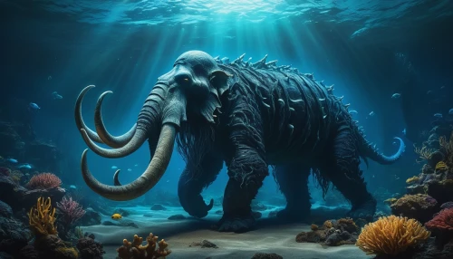 blue elephant,triomphant,megafauna,marine animal,elephant,underwater world,mammoths,undersea,sea life underwater,deep ocean,nautiloid,elephantmen,aquatic animals,deep zoo,marine life,sea animal,mastodon,elefant,aquarium inhabitants,ocean floor,Art,Classical Oil Painting,Classical Oil Painting 37