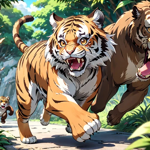 tigers,big cats,chestnut tiger,wild animals crossing,animals hunting,tigerle,king of the jungle,wild animals,roaring,lion children,male lions,lions,forest animals,royal tiger,blue tiger,lionesses,animalia,felidae,bengal tiger,to roar,Anime,Anime,Traditional