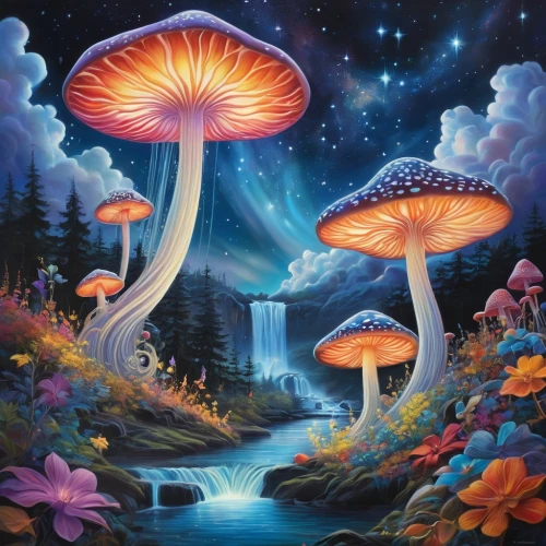 mushroom landscape,shrooms,mushrooms,mushroom island,toadstools,mycena,forest mushrooms,fairy forest,fairy world,psilocybin,agarics,dmt,psilocybe,cubensis,fairy galaxy,club mushroom,blue mushroom,fantasy picture,fungi,mushroom type,Conceptual Art,Fantasy,Fantasy 20