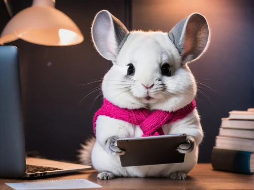computer mouse,domestic rabbit,chinchilla,wireless mouse,angora rabbit,animals play dress-up,bunny,easter bunny,browsing,no ear bunny,laptop accessory,online date,little bunny,online meeting,angora,working animal,work from home,european rabbit,receptionist,office worker,Illustration,Realistic Fantasy,Realistic Fantasy 46