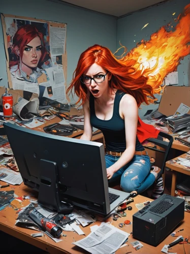 girl at the computer,computer addiction,women in technology,computer freak,computer art,internet addiction,creative office,desk top,computers,photoshop school,computer,photoshop creativity,the community manager,place of work women,computer room,content writers,desktop computer,sci fiction illustration,office worker,in a working environment,Conceptual Art,Oil color,Oil Color 01