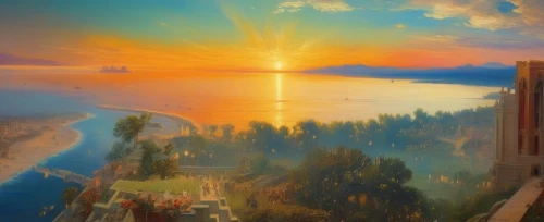 world digital painting,fantasy picture,fantasy landscape,constantinople,sunburst background,background image,landscape background,golden sun,fantasy art,egypt,3d fantasy,morning illusion,bright sun,temple of poseidon,atmosphere sunrise sunrise,frederic church,sunrise,elphi,golden gate,fantasy world,Conceptual Art,Fantasy,Fantasy 05