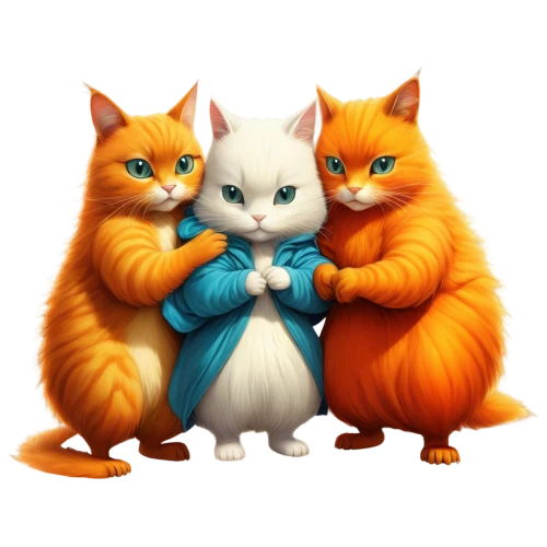 cat family,three friends,cats angora,felines,trio,turkish van,cute cartoon image,cartoon cat,two cats,ginger family,cats,mozilla,birman,three wise men,selkirk rex,kittens,small to medium-sized cats,baby cats,capricorn kitz,cat lovers,Illustration,Realistic Fantasy,Realistic Fantasy 04