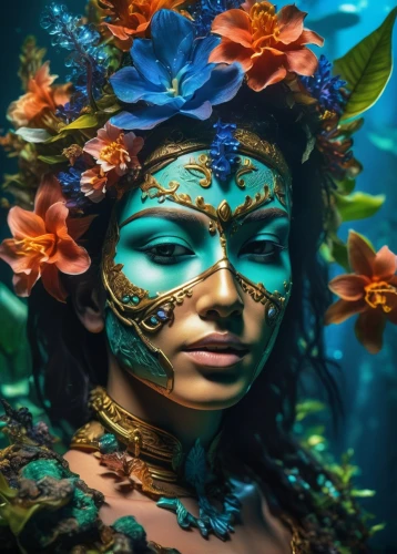 venetian mask,masquerade,polynesian girl,pachamama,body painting,bodypainting,fairy peacock,moana,polynesian,fantasy portrait,water nymph,bodypaint,balinese,faerie,amazonian oils,the festival of colors,diving mask,underwater background,fantasy art,polynesia,Photography,Artistic Photography,Artistic Photography 08