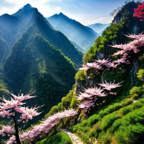 huangshan mountains,mountain flowers,huangshan,the valley of flowers,mountainous landscape,mountain flower,mountain landscape,hushan,ha giang,mountain scene,japanese mountains,huadong,landscape background,guishan,yunnan,yushan,tianchi,guizhou,shaoming,splendor of flowers,Conceptual Art,Fantasy,Fantasy 16