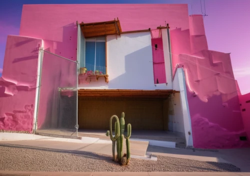 dunes house,depero,cubic house,pink squares,cube house,shulman,arcosanti,sottsass,corbu,tuscon,dreamhouse,zabriski,flowerful desert,vivienda,mahdavi,cube stilt houses,gehry,sonoran,pink city,casa,Photography,General,Realistic